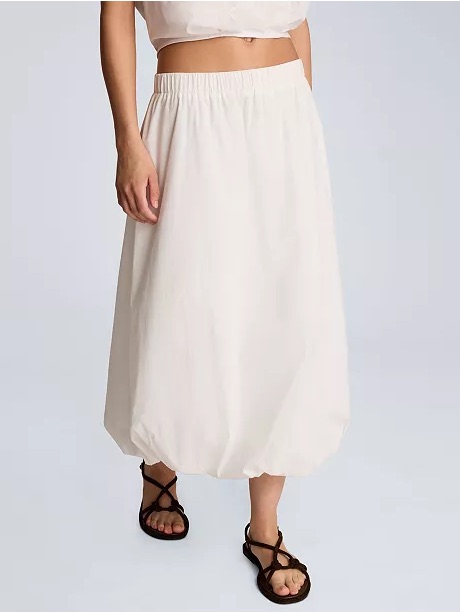 White Balloon Hem Midi Skirt